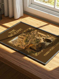 The Sicilian Classic Book Art Print by Mario Puzo – print on a sunlit desk