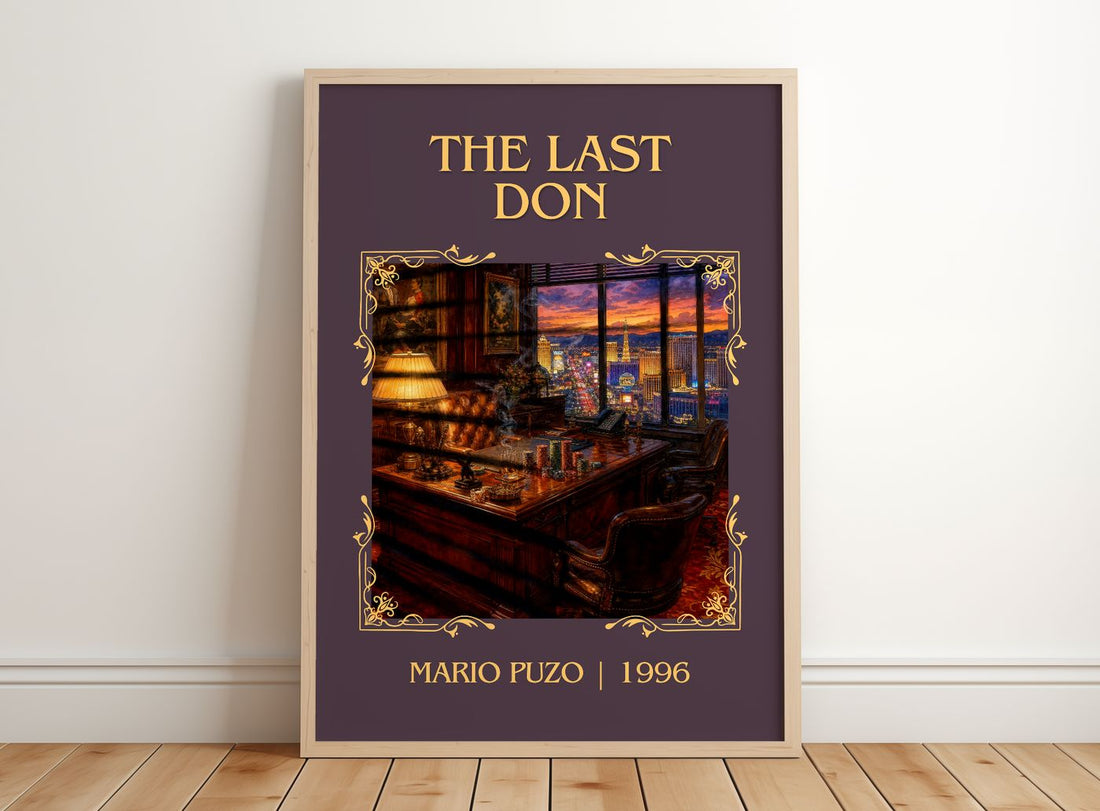 The Last Don Classic Book Art Print by Mario Puzo – framed print leaning on a wooden floor