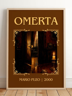 Omertà Classic Book Art Print by Mario Puzo – framed print leaning on a wooden floor