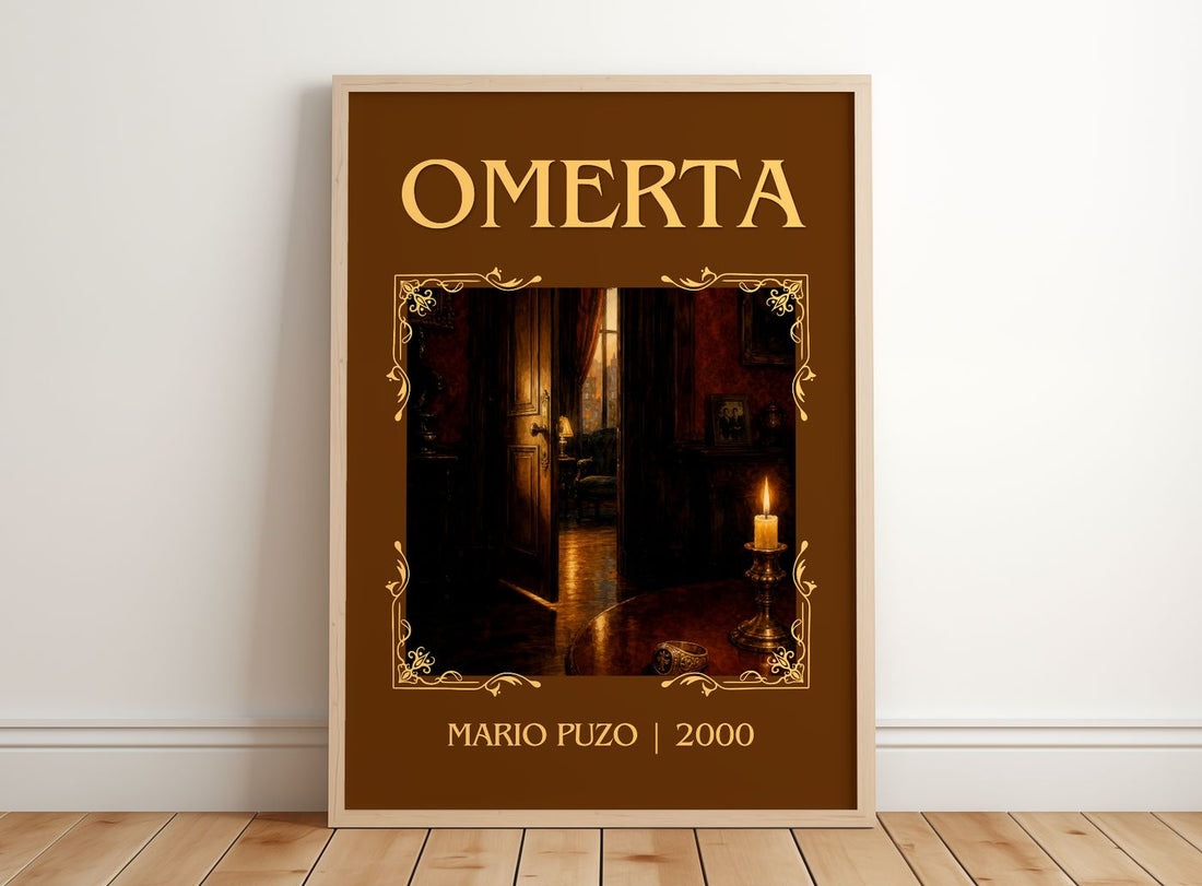Omertà Classic Book Art Print by Mario Puzo – framed print leaning on a wooden floor
