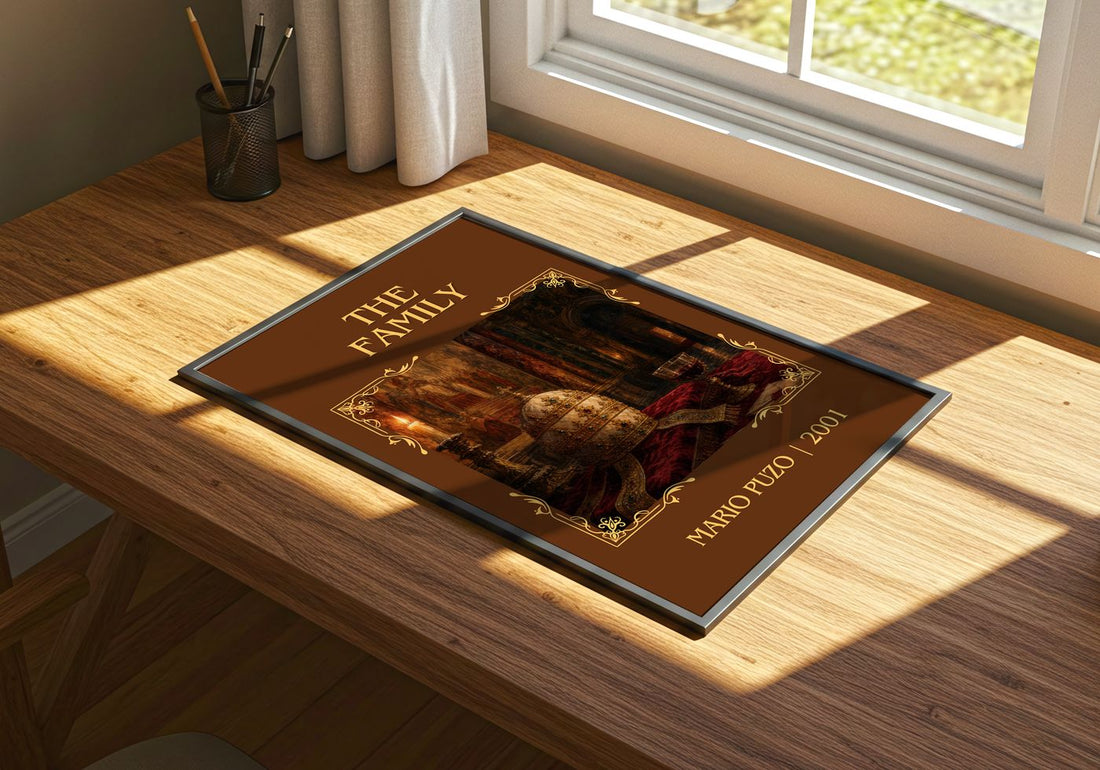 The Family Classic Book Art Print by Mario Puzo – print on a sunlit desk