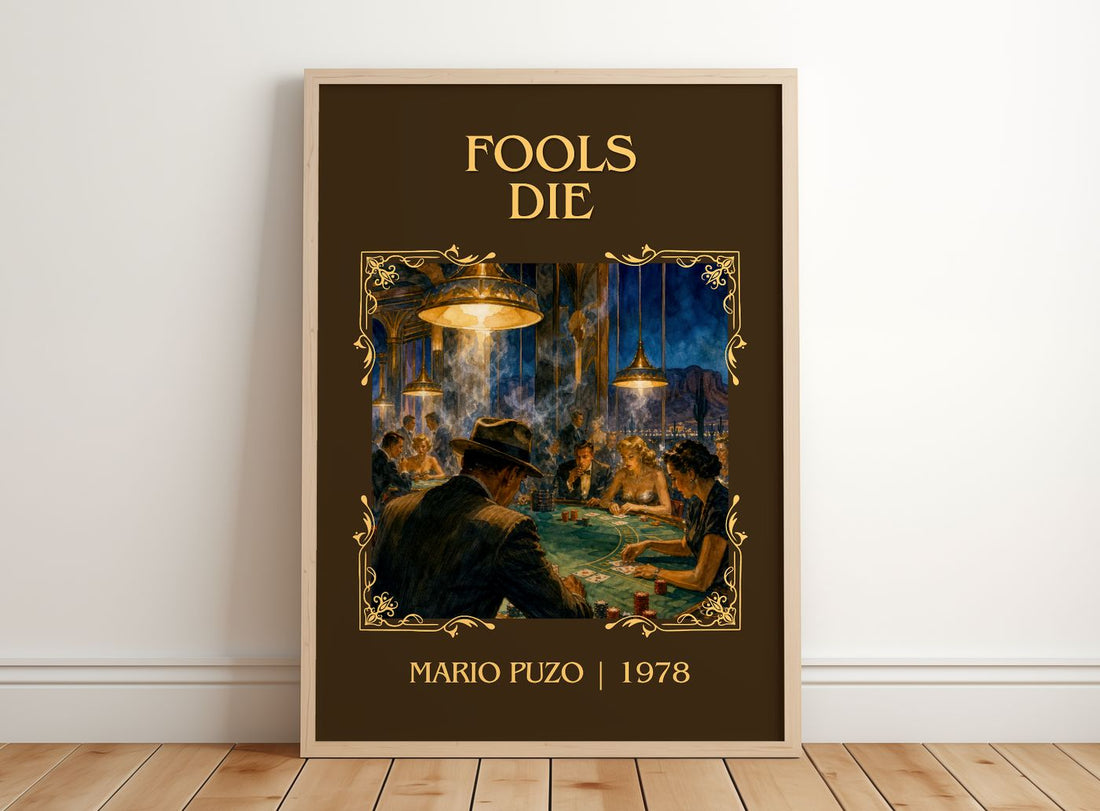 Fools Die Classic Book Art Print by Mario Puzo – framed print leaning on a wooden floor