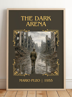The Dark Arena Classic Book Art Print by Mario Puzo – framed print leaning on a wooden floor