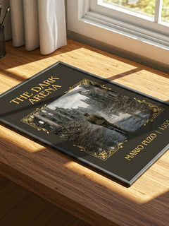 The Dark Arena Classic Book Art Print by Mario Puzo – print on a sunlit desk