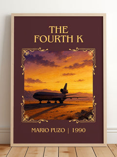 The Fourth K Classic Book Art Print by Mario Puzo – framed print leaning on a wooden floor