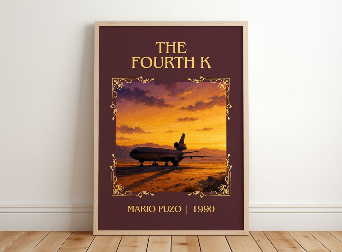 The Fourth K Classic Book Art Print by Mario Puzo – framed print leaning on a wooden floor