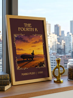 The Fourth K Classic Book Art Print by Mario Puzo – framed print on a city-view windowsill