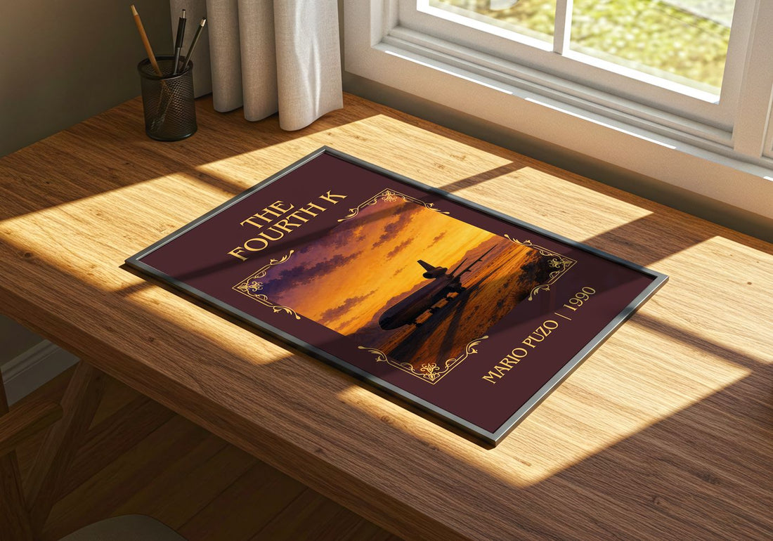 The Fourth K Classic Book Art Print by Mario Puzo – print on a sunlit desk