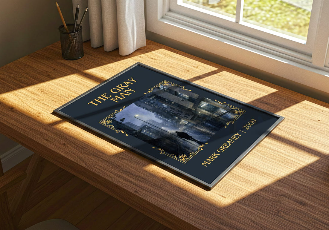The Gray Man Classic Book Art Print by Mark Greaney – print on a sunlit desk