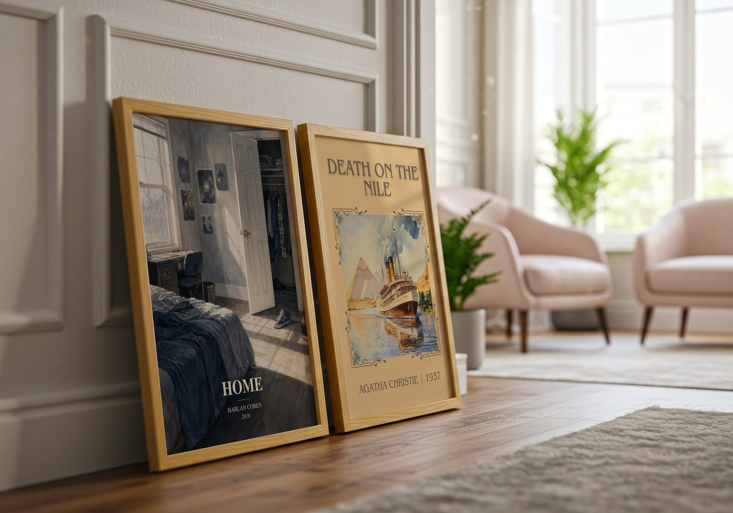 Home watercolour print framed by window – literary home decor