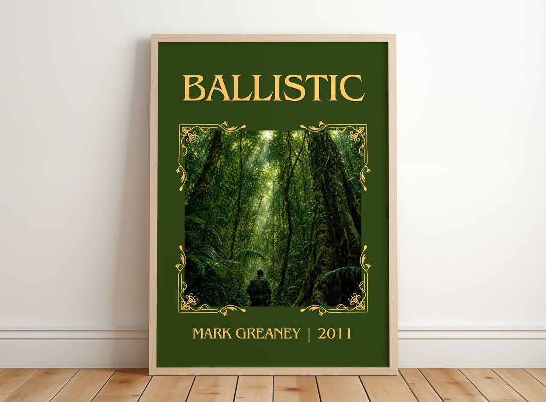 Ballistic Classic Book Art Print by Mark Greaney – framed print leaning on a wooden floor