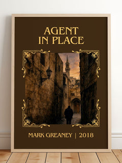 Agent In Place Classic Book Art Print by Mark Greaney – framed print leaning on a wooden floor