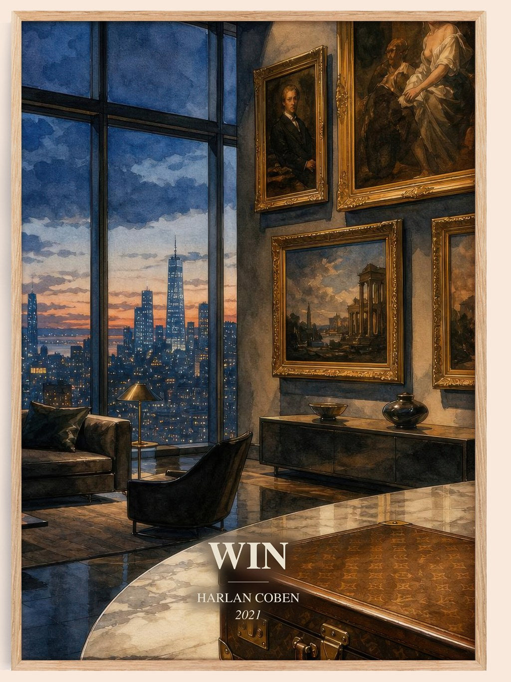 Win watercolour book poster by Harlan Coben – framed literary art print