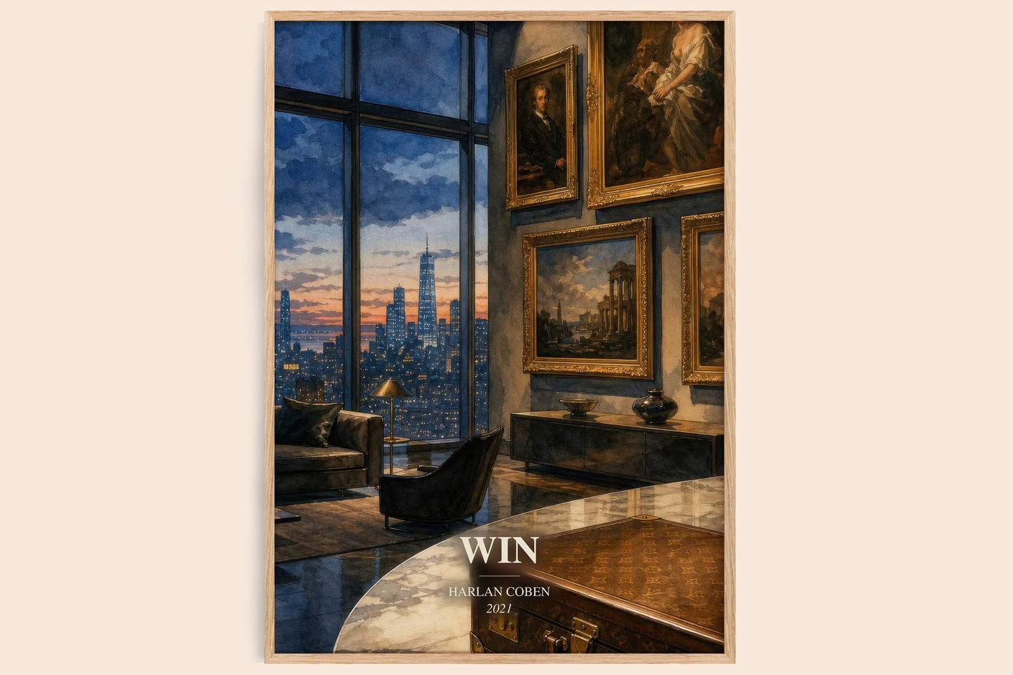 Win watercolour book poster by Harlan Coben – framed literary art print
