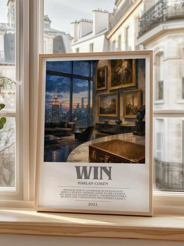 Win Bookish Wall Art by Harlan Coben – framed print by a bright window