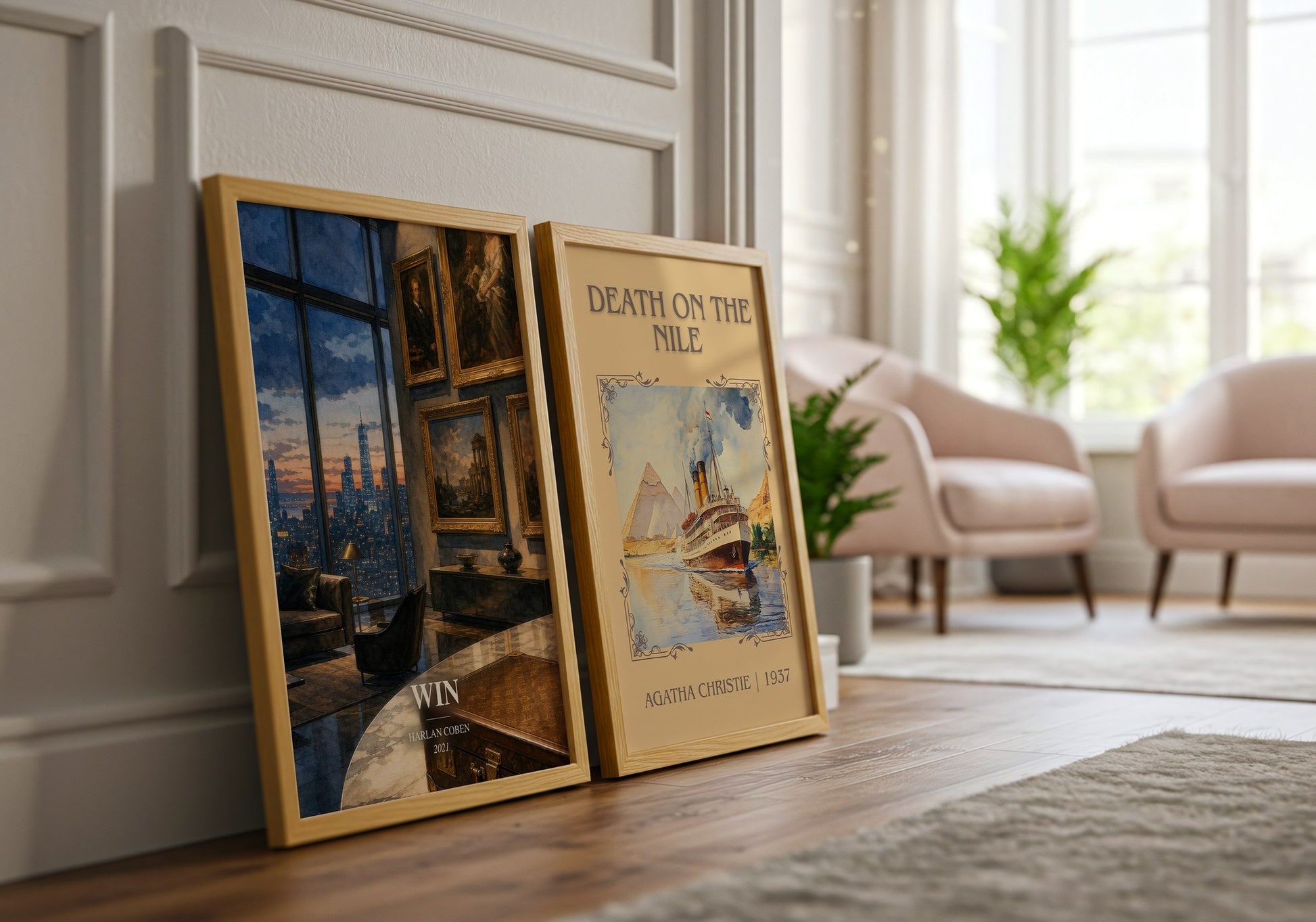 Win watercolour print framed by window – literary home decor