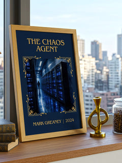 The Chaos Agent Classic Book Art Print by Mark Greaney – framed print on a city-view windowsill