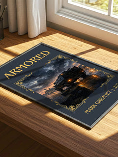 Armored Classic Book Art Print by Mark Greaney – print on a sunlit desk
