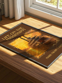 Life On The Mississippi Classic Book Art Print by Mark Twain – print on a sunlit desk