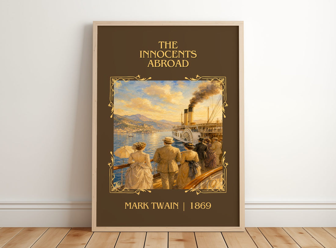 The Innocents Abroad Classic Book Art Print by Mark Twain – framed print leaning on a wooden floor