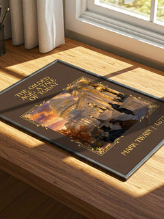 The Gilded Age: A Tale Of Today Classic Book Art Print by Mark Twain – print on a sunlit desk