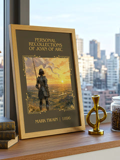 Personal Recollections Of Joan Of Arc Classic Book Art Print by Mark Twain – framed print on a city-view windowsill