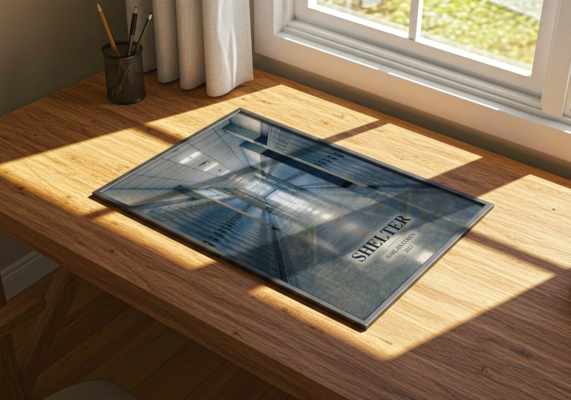 Shelter watercolour book poster framed on wall – mystery wall art
