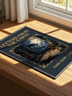 Letters From The Earth Classic Book Art Print by Mark Twain – print on a sunlit desk