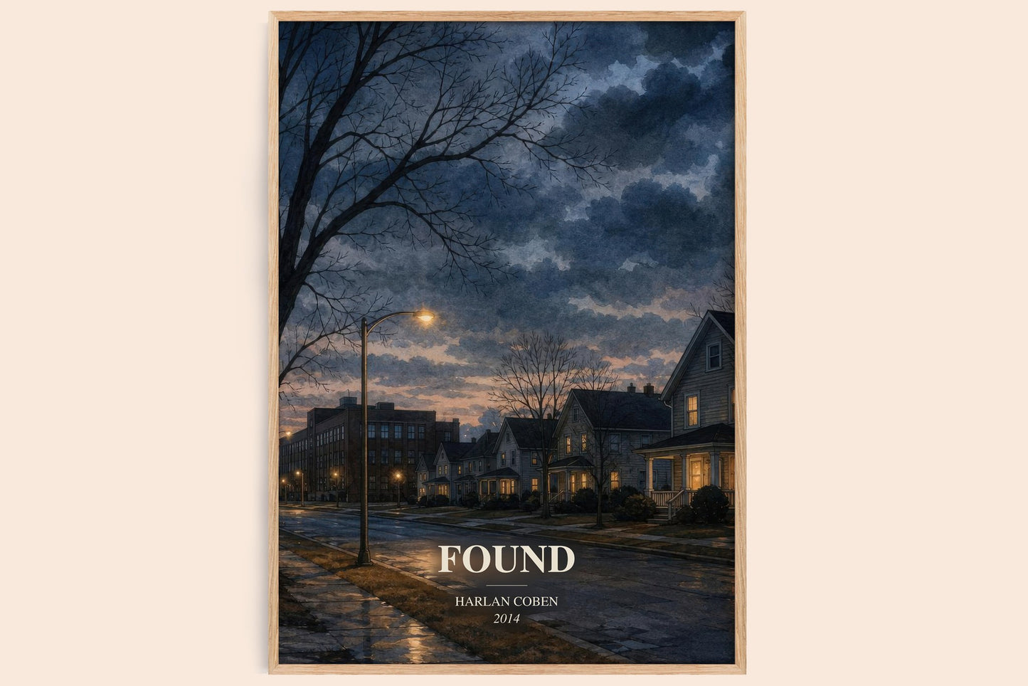 Found watercolour book poster by Harlan Coben – framed literary art print