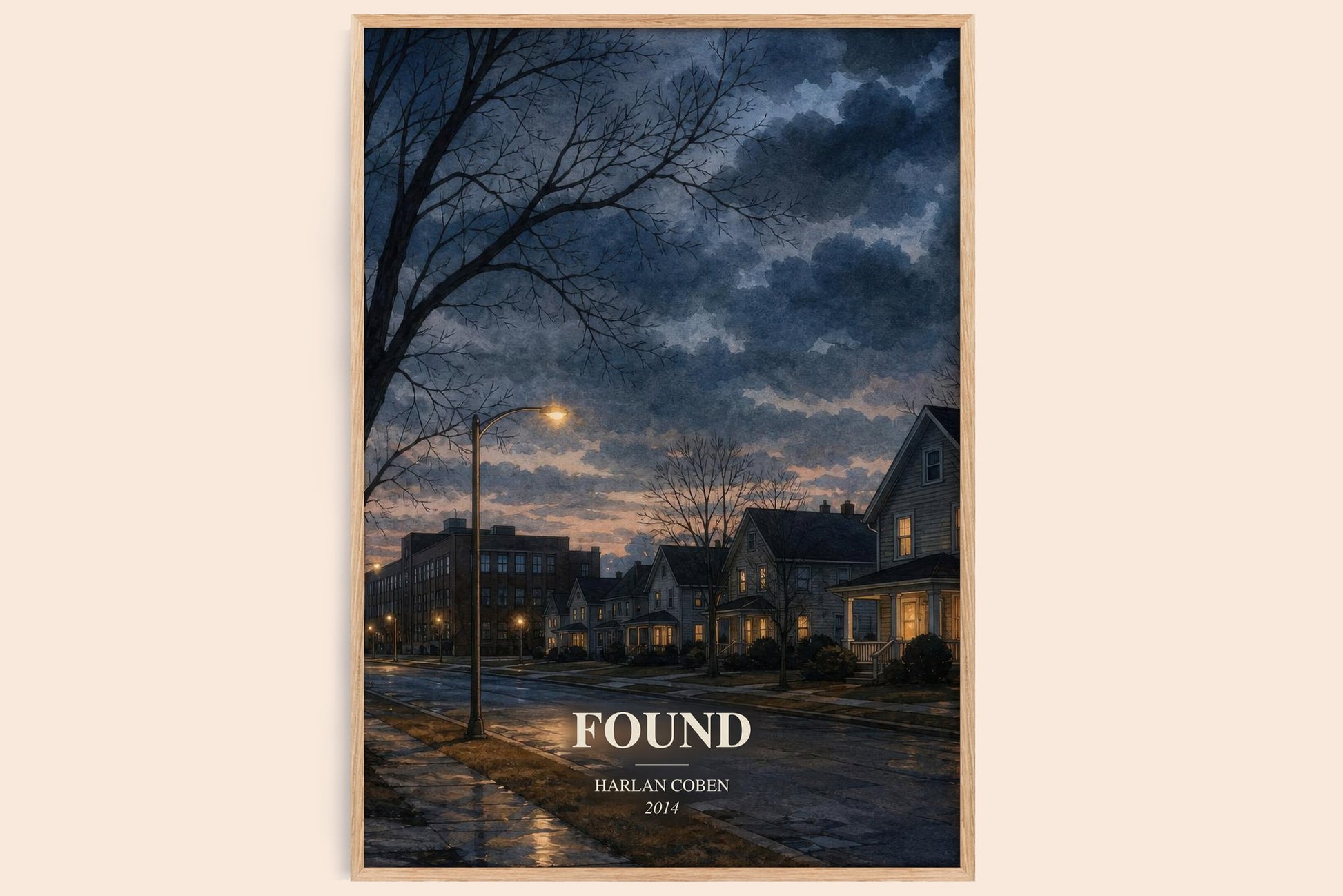 Found watercolour book poster by Harlan Coben – framed literary art print