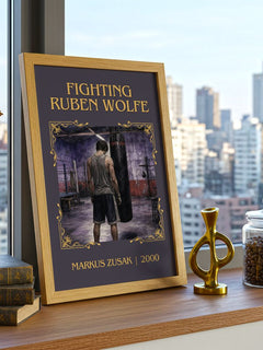 Fighting Ruben Wolfe Classic Book Art Print by Markus Zusak – framed print on a city-view windowsill