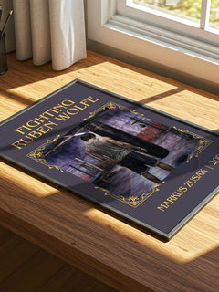 Fighting Ruben Wolfe Classic Book Art Print by Markus Zusak – print on a sunlit desk