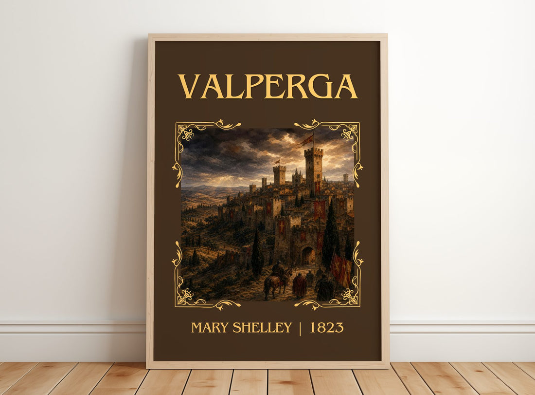 Valperga Classic Book Art Print by Mary Shelley – framed print leaning on a wooden floor