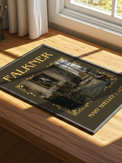 Falkner Classic Book Art Print by Mary Shelley – print on a sunlit desk