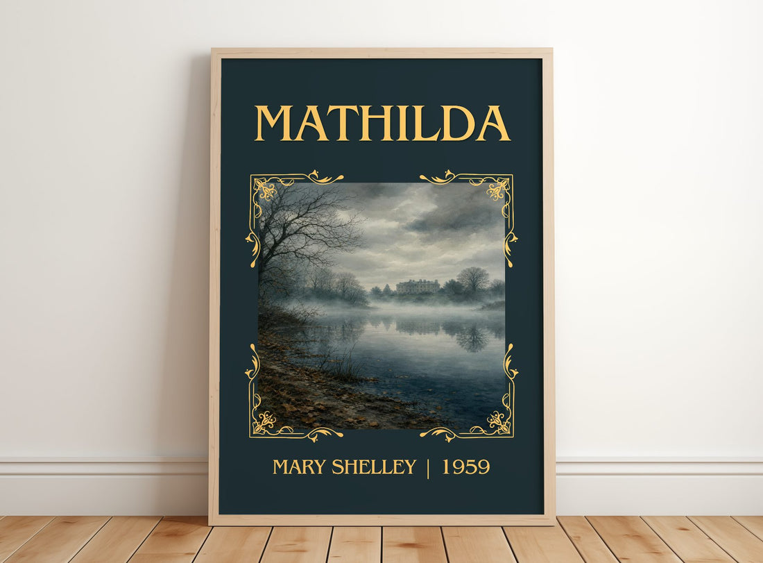 Mathilda Classic Book Art Print by Mary Shelley – framed print leaning on a wooden floor