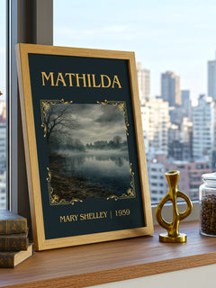 Mathilda Classic Book Art Print by Mary Shelley – framed print on a city-view windowsill