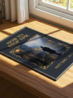 How To Stop Time Classic Book Art Print by Matt Haig – print on a sunlit desk