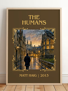 The Humans Classic Book Art Print by Matt Haig – framed print leaning on a wooden floor