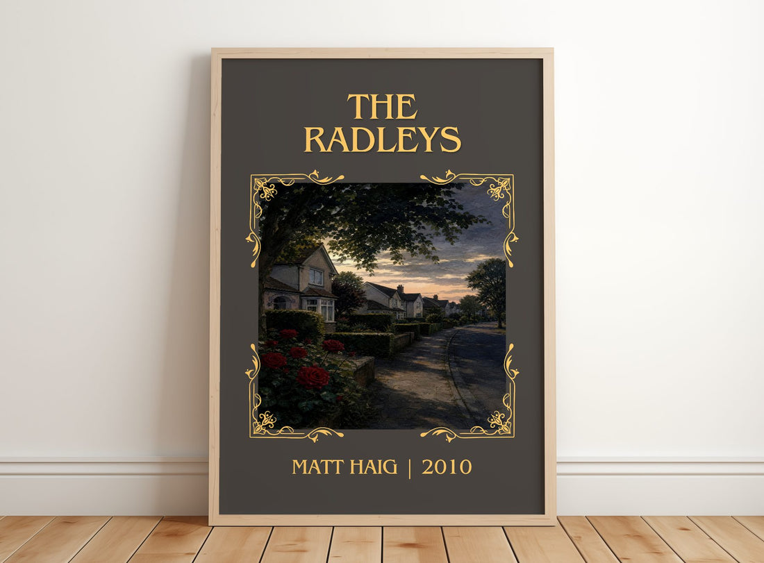 The Radleys Classic Book Art Print by Matt Haig – framed print leaning on a wooden floor