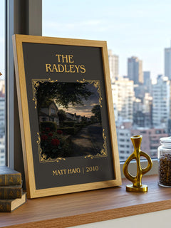 The Radleys Classic Book Art Print by Matt Haig – framed print on a city-view windowsill