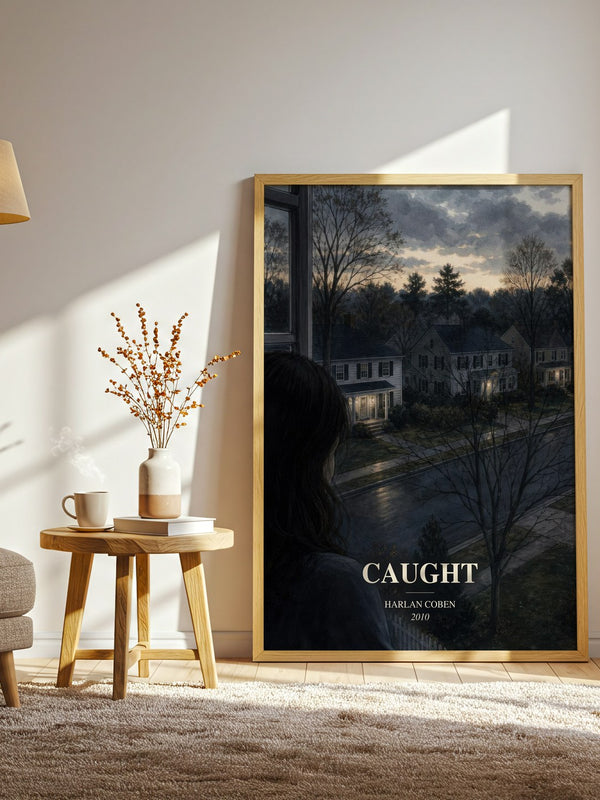 Caught watercolour print in frame leaning in hallway – thriller wall art