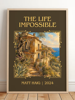 The Life Impossible Classic Book Art Print by Matt Haig – framed print leaning on a wooden floor