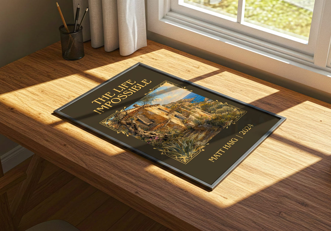 The Life Impossible Classic Book Art Print by Matt Haig – print on a sunlit desk