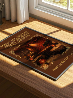 Singin' And Swingin' And Gettin' Merry Like Christmas Classic Book Art Print by Maya Angelou – print on a sunlit desk