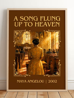 A Song Flung Up To Heaven Classic Book Art Print by Maya Angelou – framed print leaning on a wooden floor