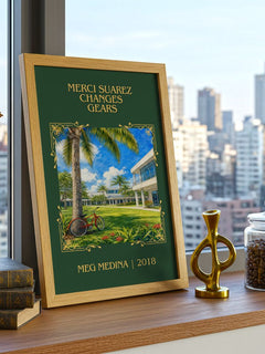 Merci Suárez Changes Gears Classic Book Art Print by Meg Medina – framed print on a city-view windowsill