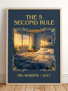 The 5 Second Rule Classic Book Art Print by Mel Robbins – framed print leaning on a wooden floor