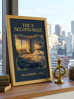 The 5 Second Rule Classic Book Art Print by Mel Robbins – framed print on a city-view windowsill