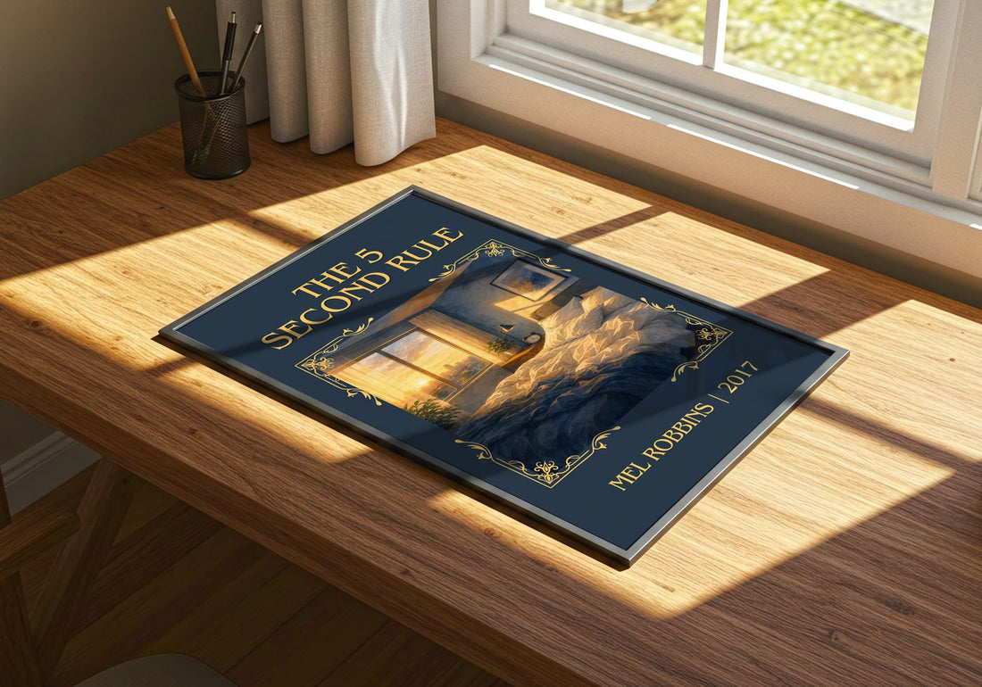 The 5 Second Rule Classic Book Art Print by Mel Robbins – print on a sunlit desk