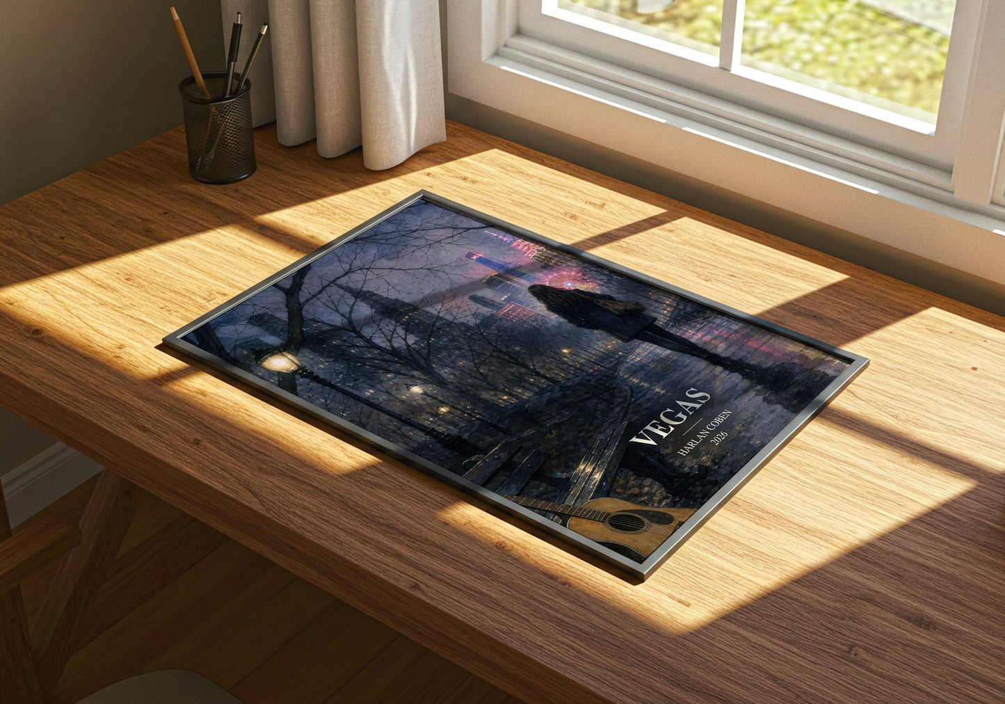 Vegas watercolour book poster framed on wall – thriller wall art